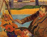 Paul Gauguin Famous Paintings - Portrait of Vincent van Gogh Painting Sunflowers